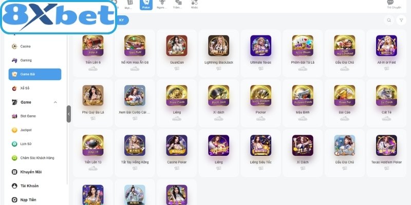 Danh sách những tựa game nổi bật nhất tại sảnh game bài 8xbet