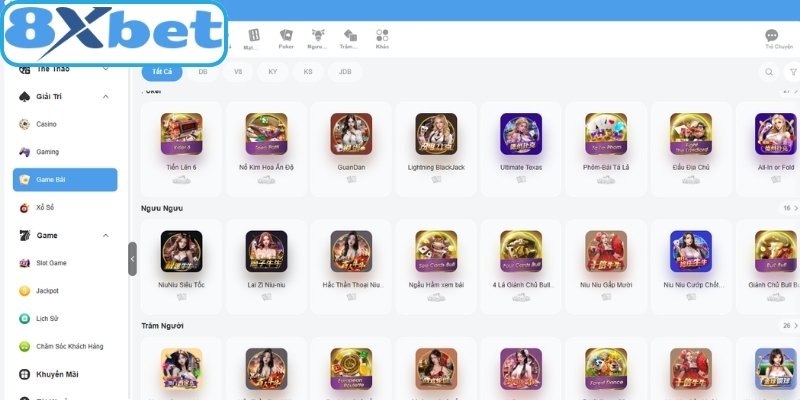 Tổng quan chi tiết về sảnh game bài 8xbet