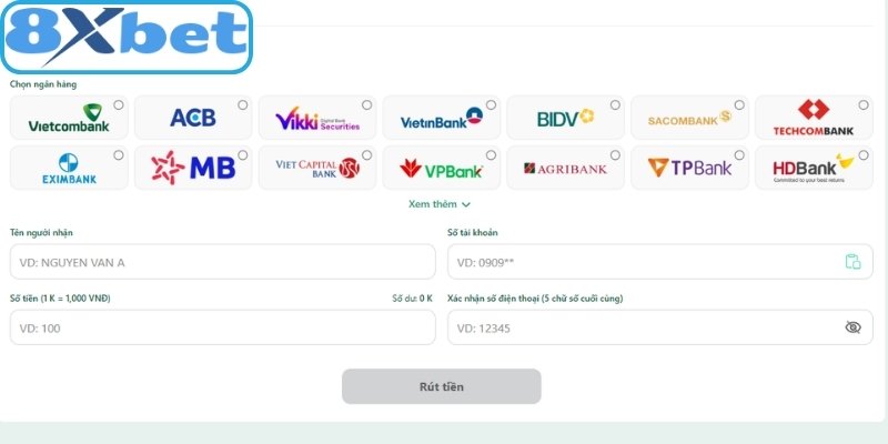 Hướng dẫn rút tiền 8xbet về tài khoản nhanh gọn qua 4 thao tác
